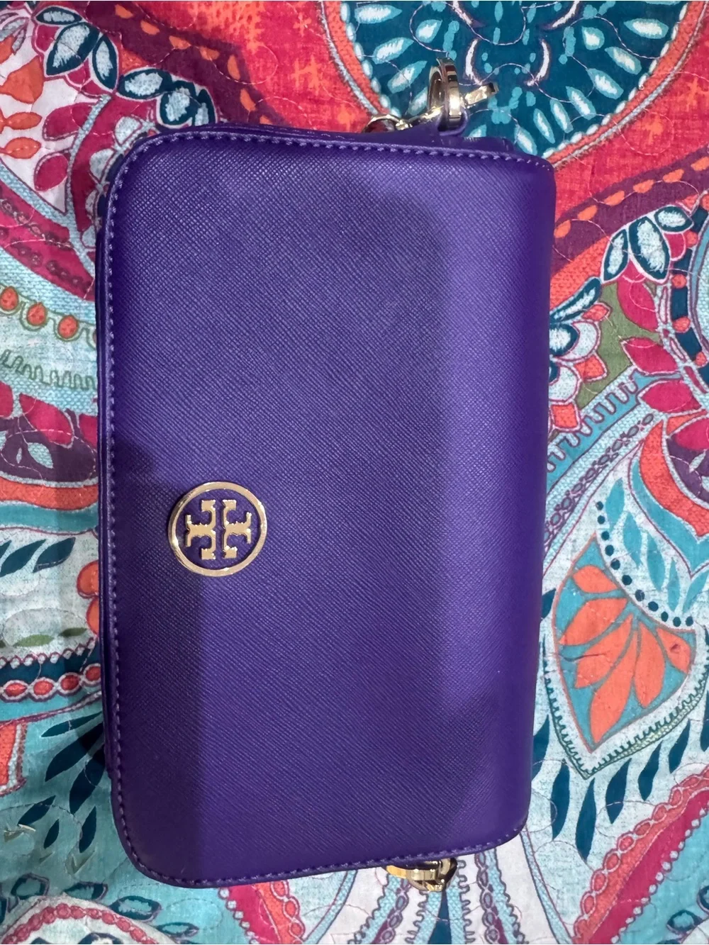 Tory Burch Purple Saffiano Leather Chain Strap Crossbody